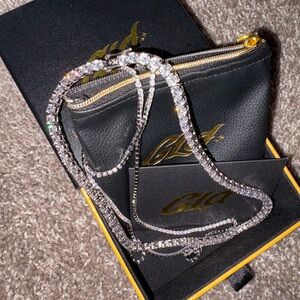 GLD white gold Chain Necklace Chunky tennis Necklace and Tennis Bracelet